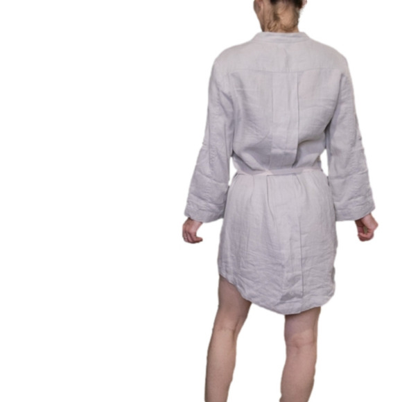 Shirt Dress Mini 100% Linen safari inspired Tan color Buttons Size S EFFETI MODA - Picture 3 of 13